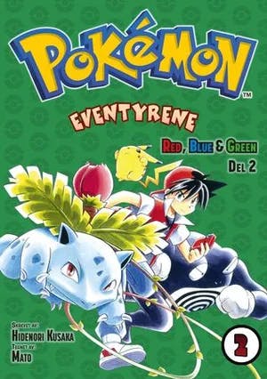 Omslag: "Pokémon eventyrene : red, blue & green. Del 2" av Hidenori Kusaka